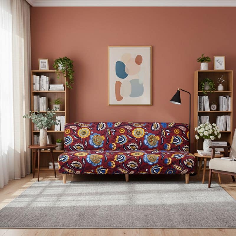 8-101 Housse De Canapé Convertible Et Extensible À Motif Floral Coloré