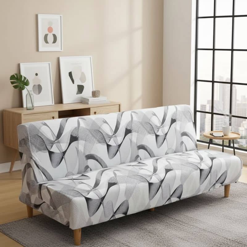 8-112 Housse De Canapé Convertible À Motif Artistique Gris Stylée