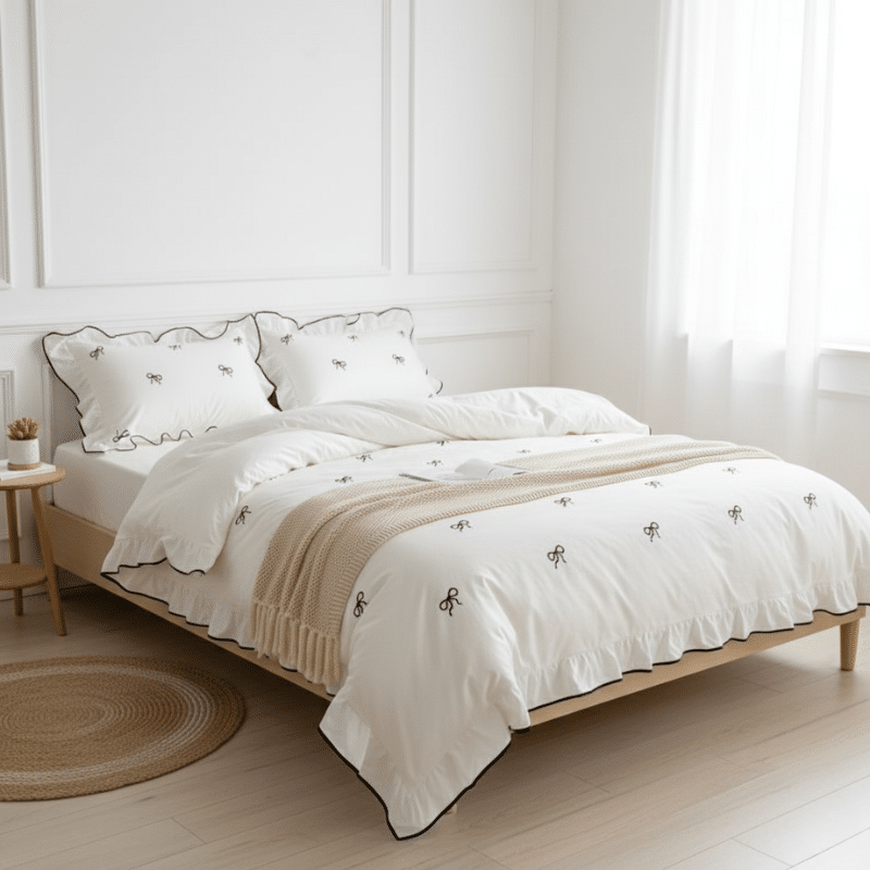 Housse de Couette Nœuds Élégants et Volants Raffinés Housse de Couette Nœuds Élégants et Volants Raffinés