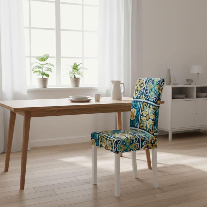 8-143 Housse De Chaise Extensible Style Méditerranéen Colorée