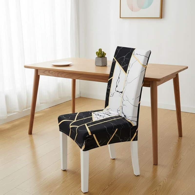 8-146 Housse De Chaise Extensible Style Marbré Élégante