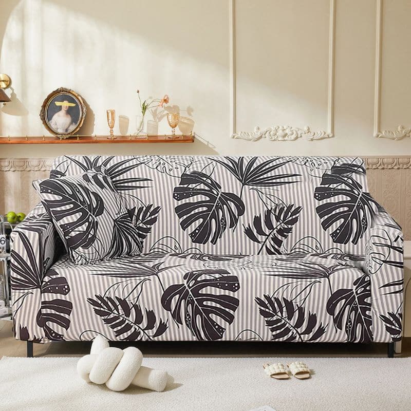 8-15 Housse de Canapé 2 Places Extensible à Motif Feuillage Tropical