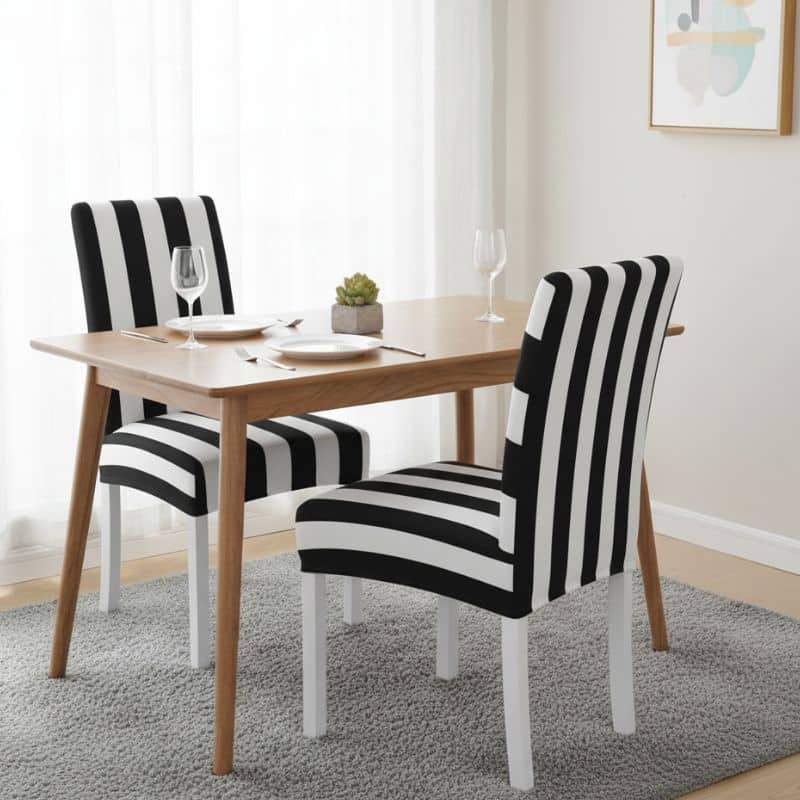 8-161 Housse De Chaise À Motif Rayures Noires Et Blanches