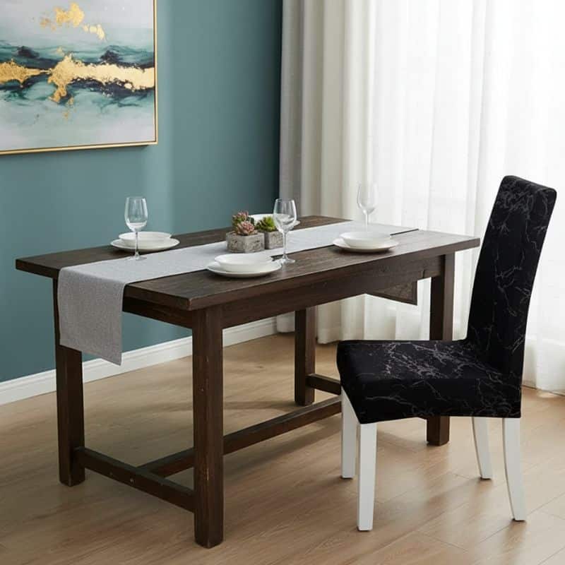 8-188 Housse De Chaise Extensible À Motif Marbré Élégante Et Facile À Installer