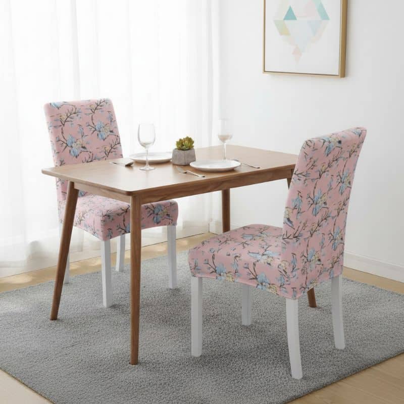 8-194 Housse De Chaise À Motif Floral Rose Poudré Élégante