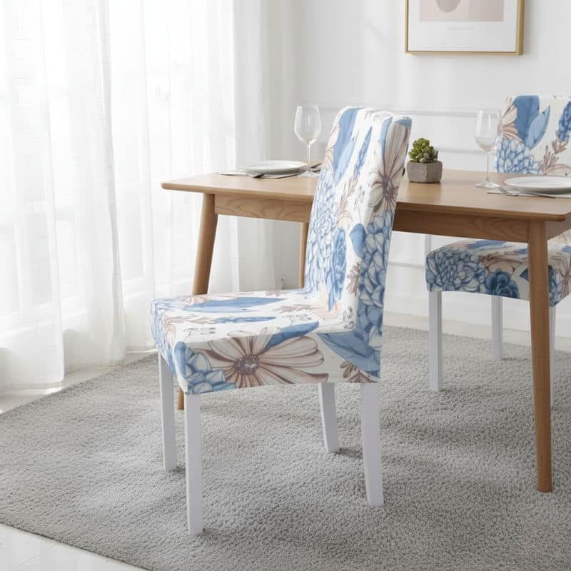 8-195 Housse De Chaise À Motif Floral Bleu