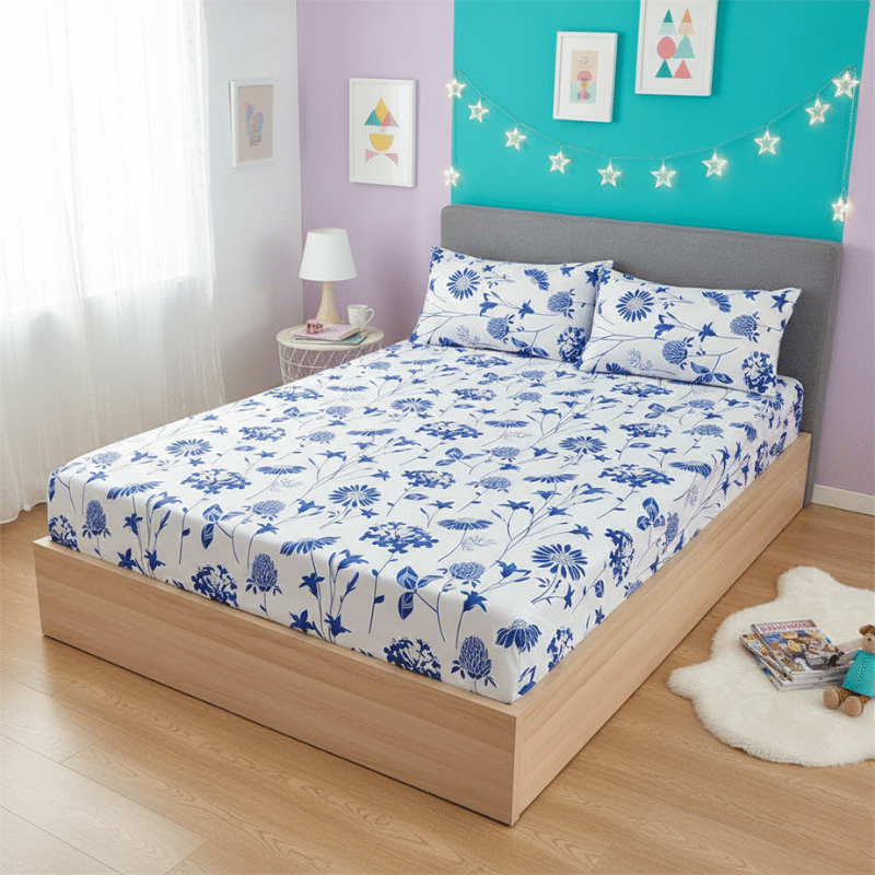 8-20 Drap-housse Style Fleurs de Porcelaine