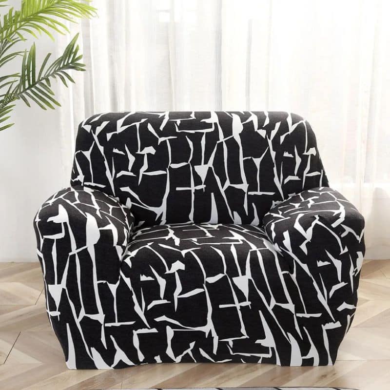 8-204 Housse de Fauteuil Extensible À Imprimé Abstrait Noir et Blanc