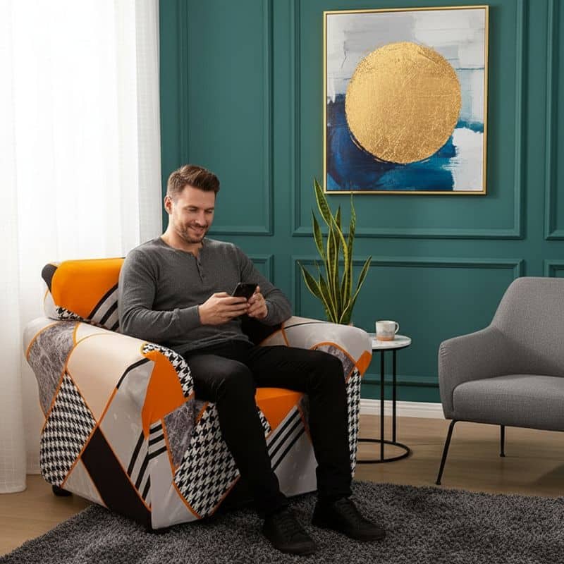 8-207 Housse de Fauteuil Extensible Au Design Géométrique