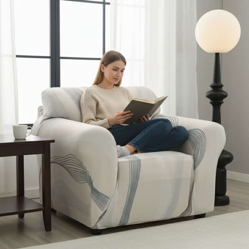 8-219 Housse de Fauteuil Extensible À Motif Ondes