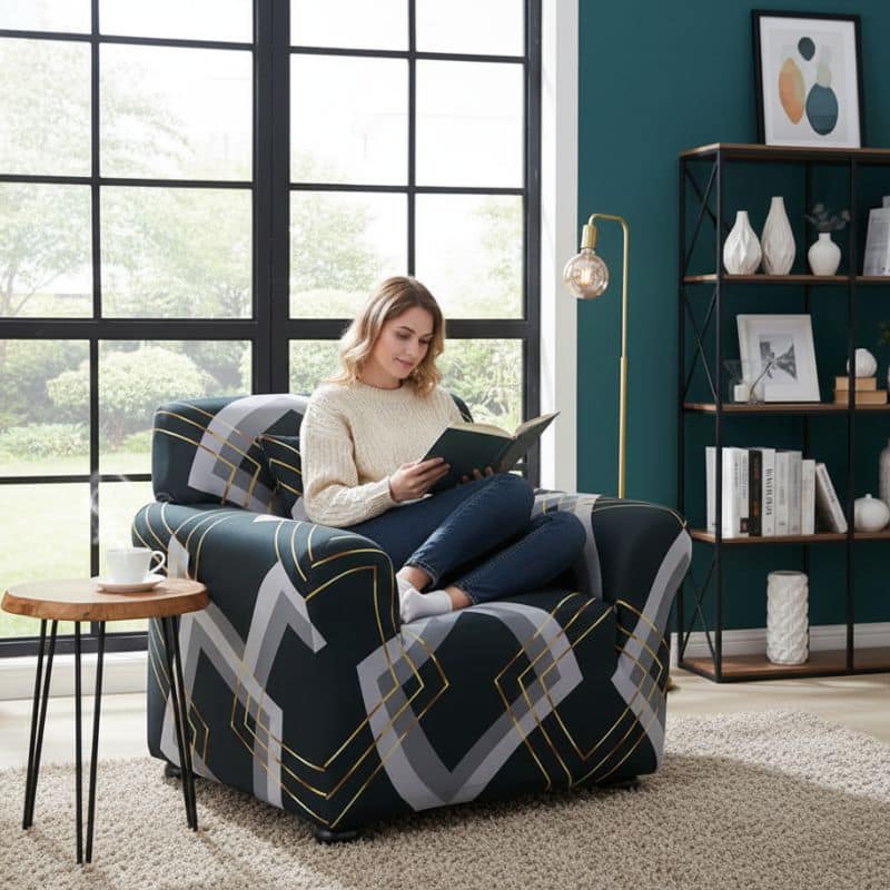 8-222 Housse de Fauteuil Extensible À Carreaux Modernes