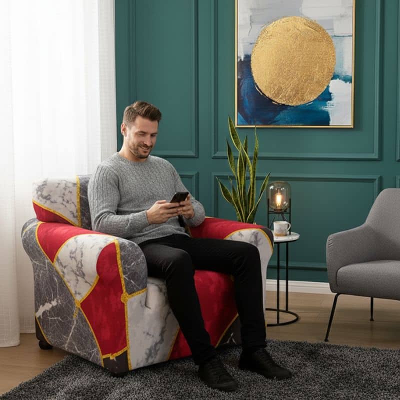 8-232 Housse de Fauteuil Extensible À Motif Marbré
