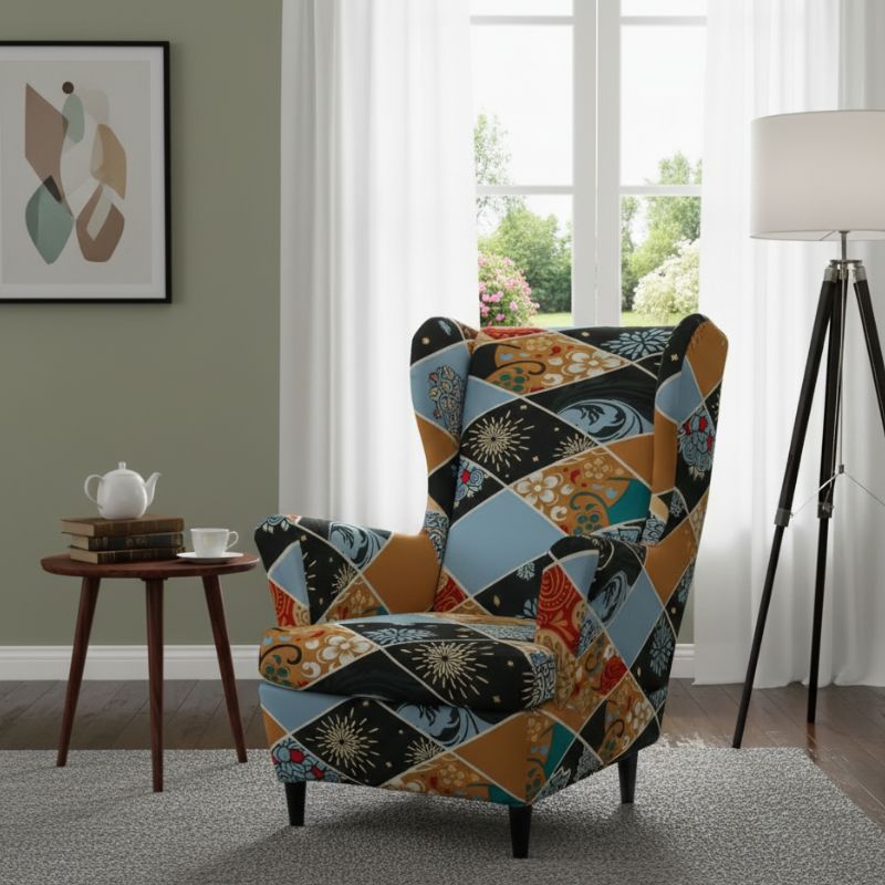 8-244 Housse de Fauteuil À Motif Patchwork Coloré