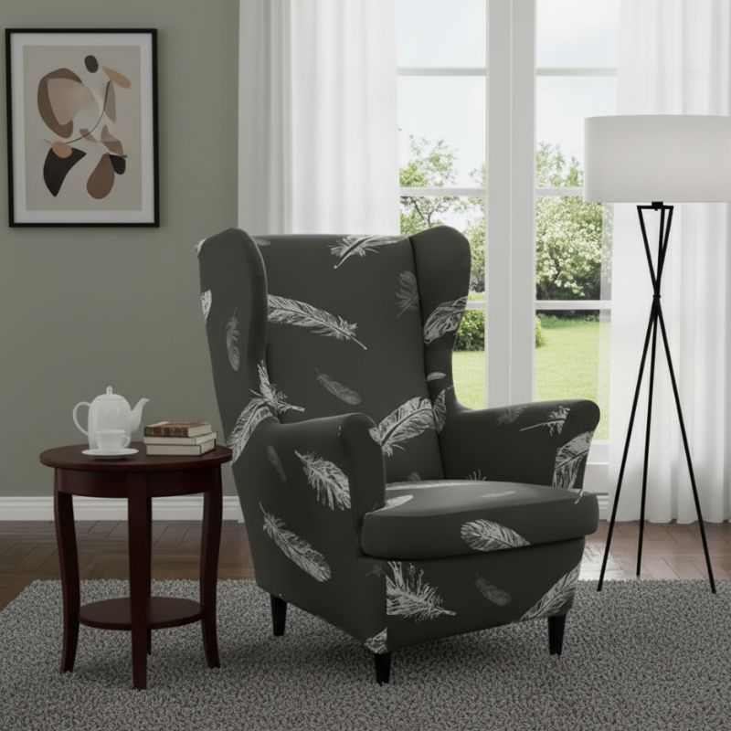 8-245 Housse de Fauteuil À Motif Plumes Blanches