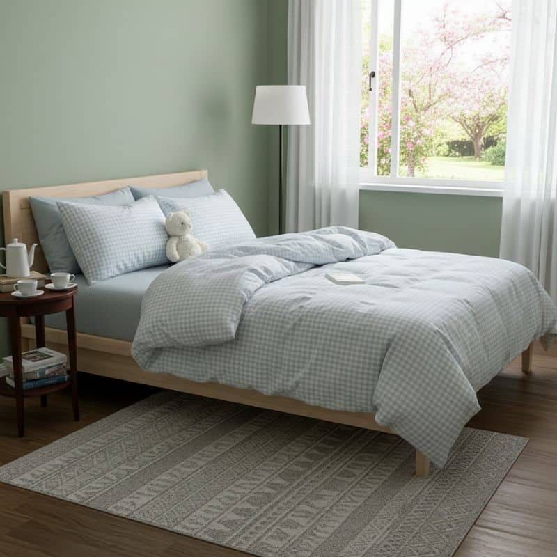 8-263 Housse de Couette Style Carreaux Bleu