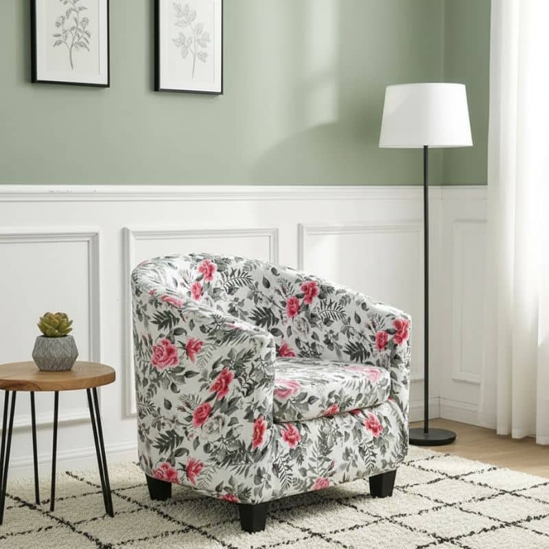 8-264 Housse De Fauteuil Extensible À Fleurs Chic Et Raffinée