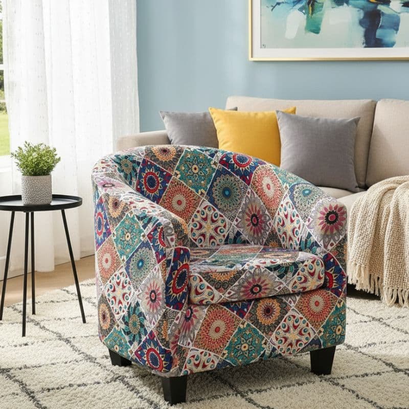 8-268 Housse De Fauteuil Motif Géométrique Multicolore Moderne