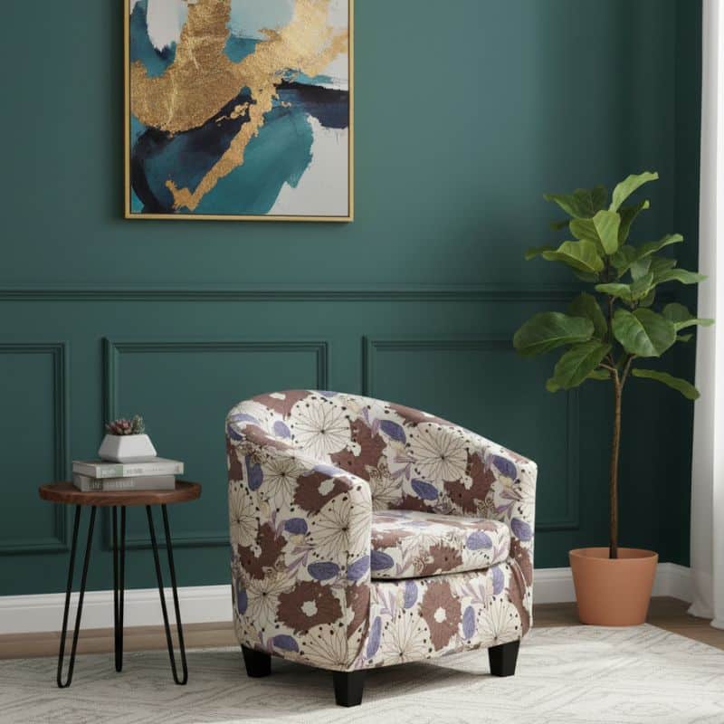 8-270 Housse De Fauteuil Motif Floral Violet Et Marron Élégante