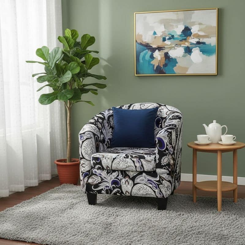 8-272 Housse De Fauteuil Style Classique Noir Blanc Avec Fleurs Raffinées