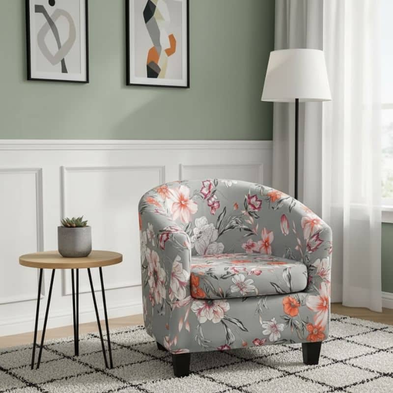 8-275 Housse De Fauteuil Imprimé Fleurs Colorées