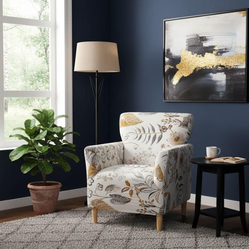 8-280 Housse De Fauteuil Bergère Imprimée Fleurs Et Feuilles