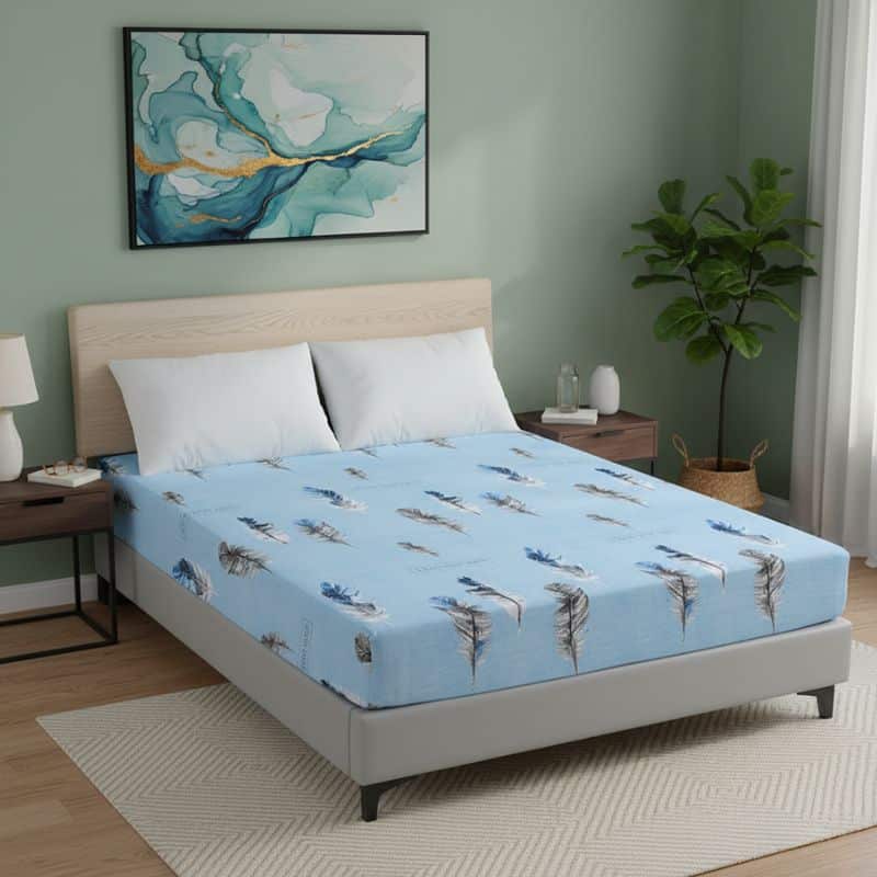 8-295 Drap-housse À Motif Plume Céleste