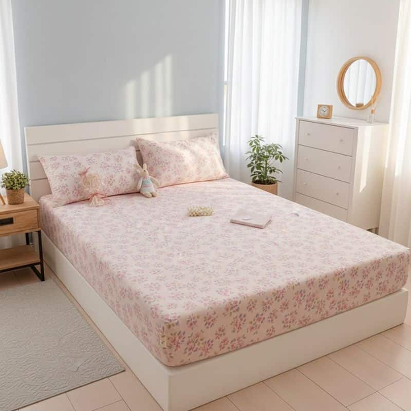 8-298 Drap-housse Style Fleur en Coton
