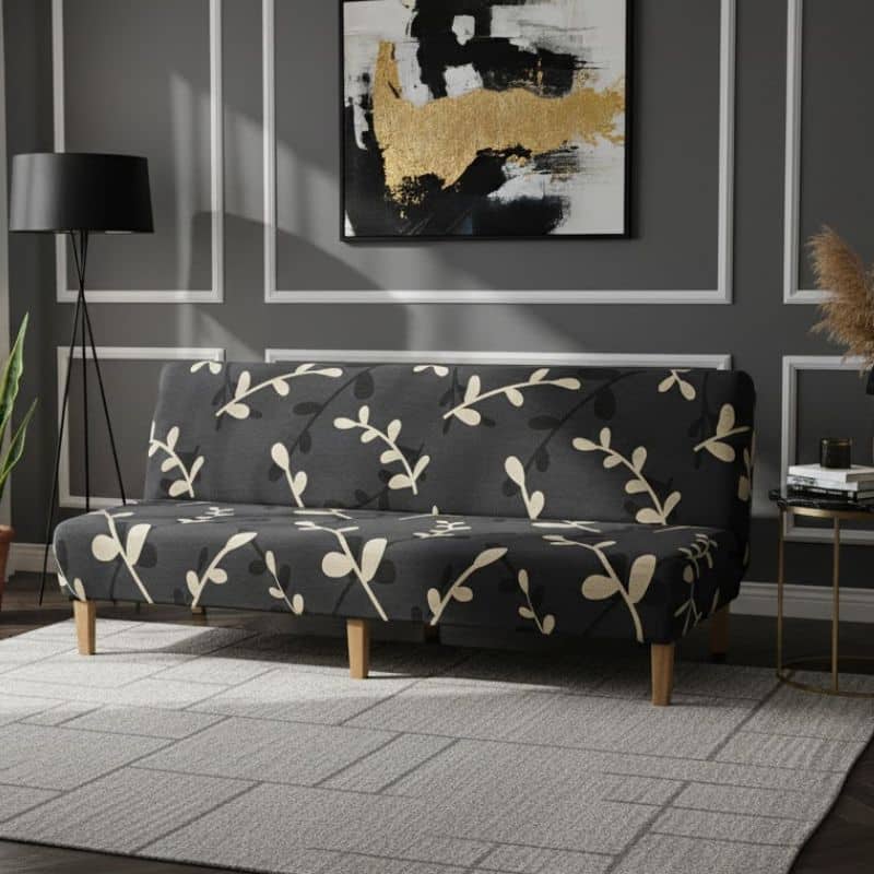 8-34 Housse De Canapé Clic-Clac Noire Taille Standard À Motif Floral Beige