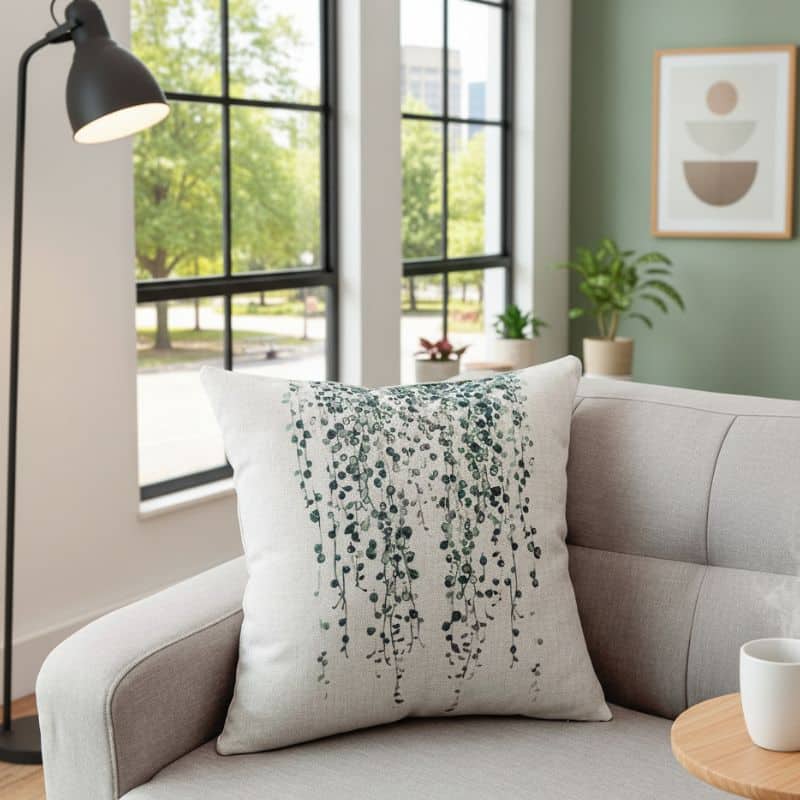 8-344 Housse de Coussin À Motif Plante Suspendue