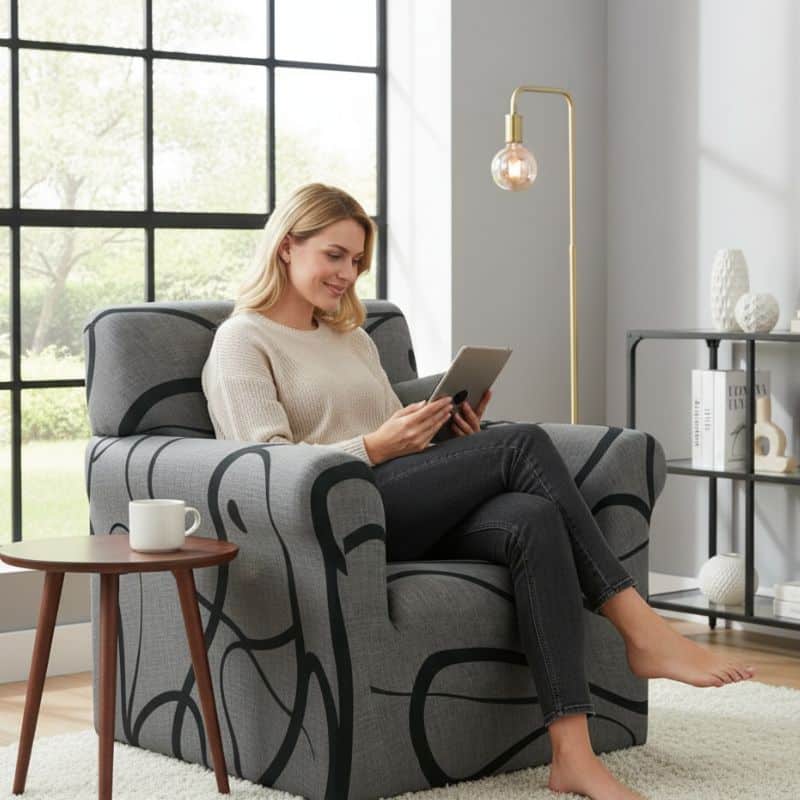 8-363 Housse de Fauteuil Extensible À Motif Abstrait Contemporain