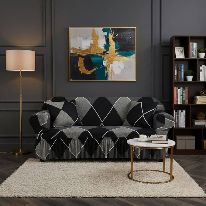 8-63 Housse De Canapé Déperlante Anti-Tache Avec Design Géométrique Chic