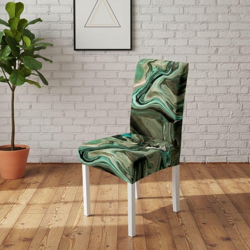 8-72 Housse De Chaise À Motif Marbré Vert Nature Inspirante