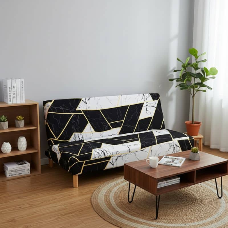 8-78 Housse De Canapé Convertible Et Extensible Design Luxueux Marbré