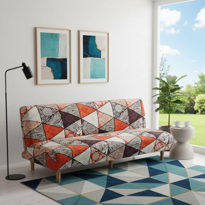 8-84 Housse De Canapé Convertible Et Extensible Motif Artistique Coloré