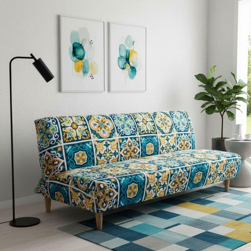 8-86 Housse De Canapé Convertible Et Extensible À Motif Méditerranéen