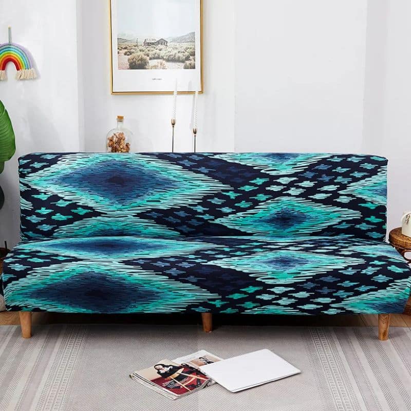 8-94 Housse De Canapé Convertible Et Extensible À Motif Ondulé Bleu