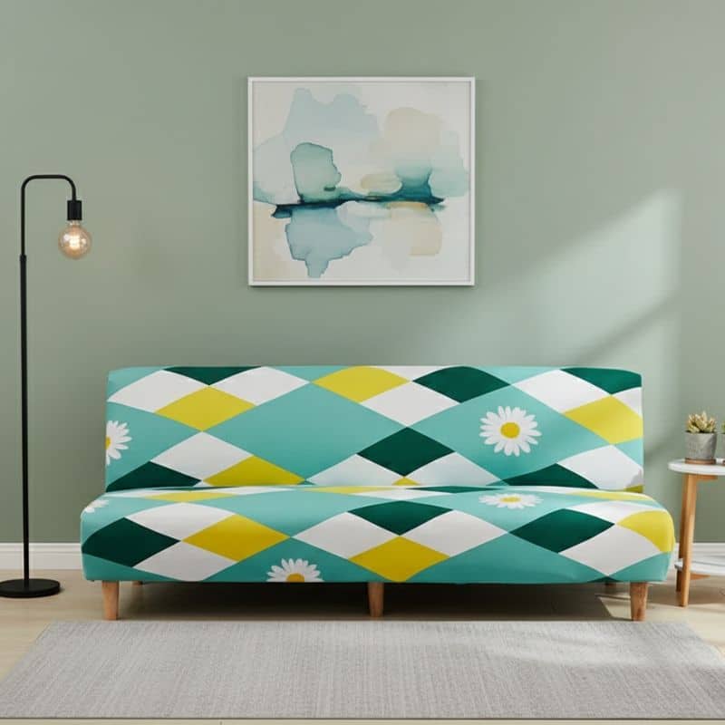 8-98 Housse De Canapé Convertible Et Extensible À Motif Losange Et Fleur