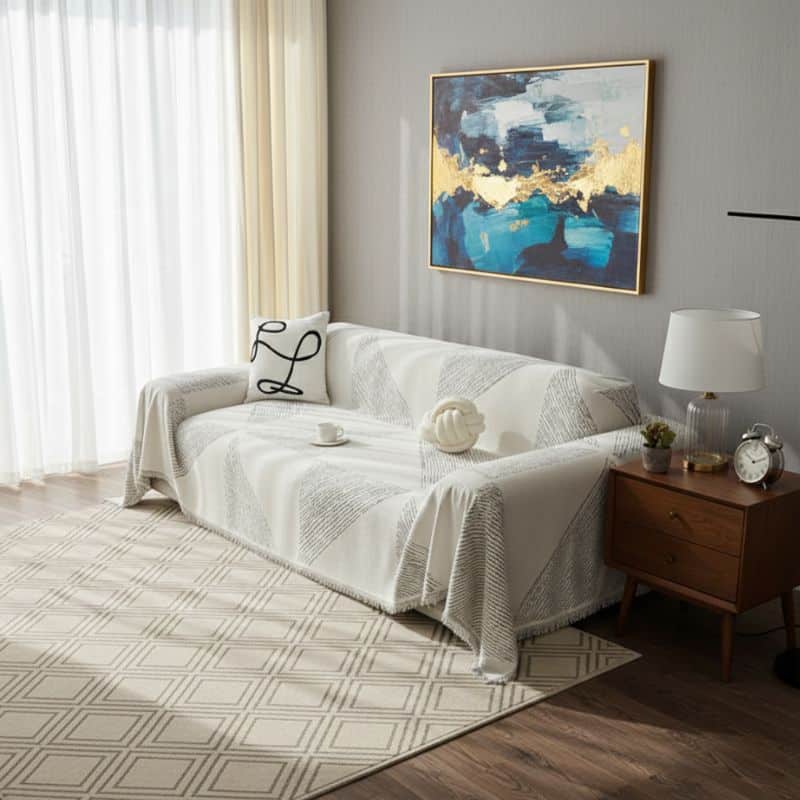 9-124 Jeté de Canapé en Tissu Chenille À Motifs Géométriques