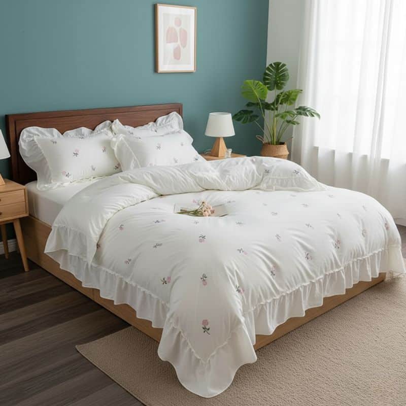 9-130 Housse de Couette Douceur Florale Brodée de Roses