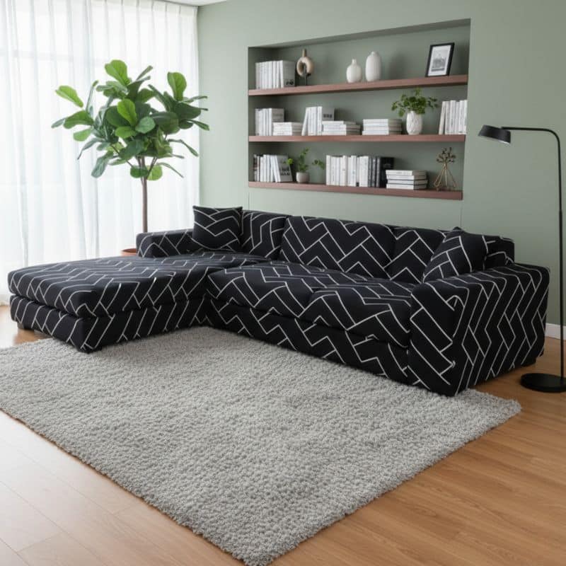 9-17 Housse de Canapé Angle Extensible À Motif Chevron Moderne