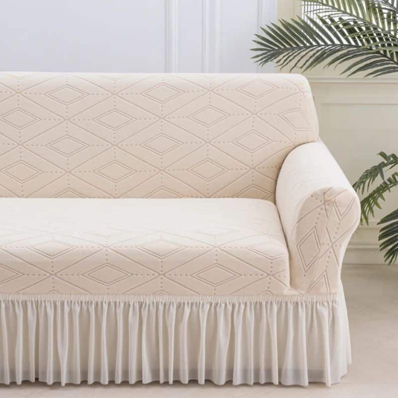 Housse de Canapé 2 Places Extensible À Motif Losange avec Jupe Plissée Housse de Canapé 2 Places Extensible À Motif Losange avec Jupe Plissée